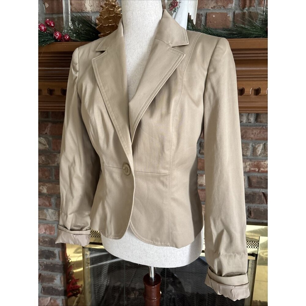 casual Corner Tan Chino Cotton Blazer Size 6 See Measurements - Picture 2 of 6